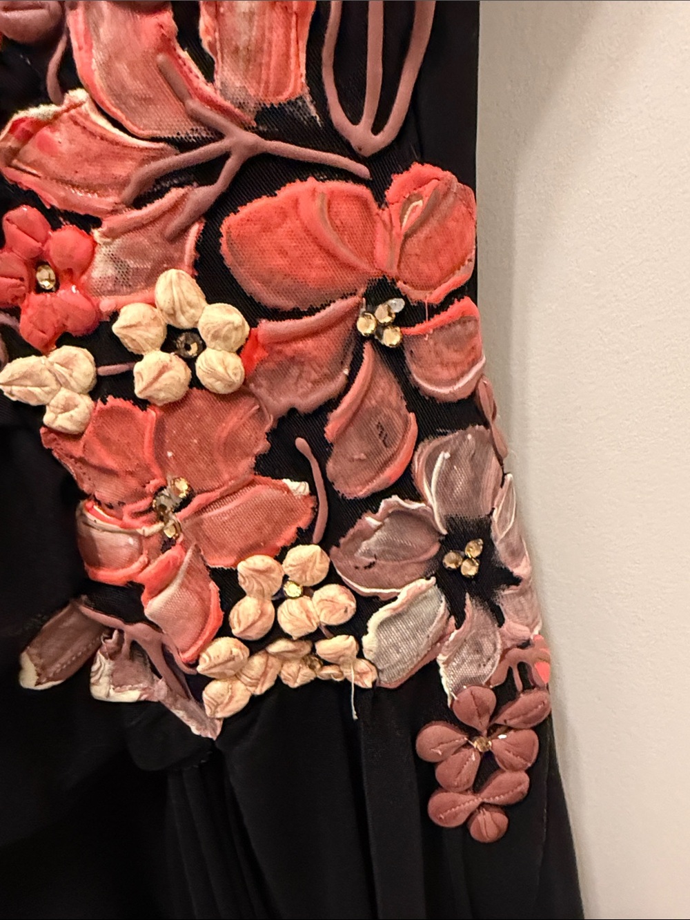 Ema Savahl Vintage Black Pink Floral Applique Mesh Dress - Picture 6 of 7